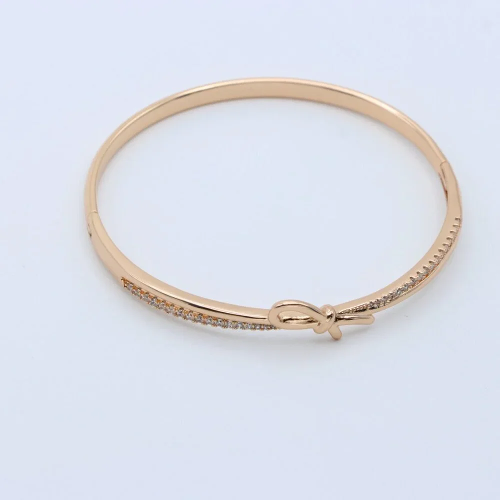 Rose Gold Bow Knot Bangle with Sparkling CZ Accents, XPBL0427